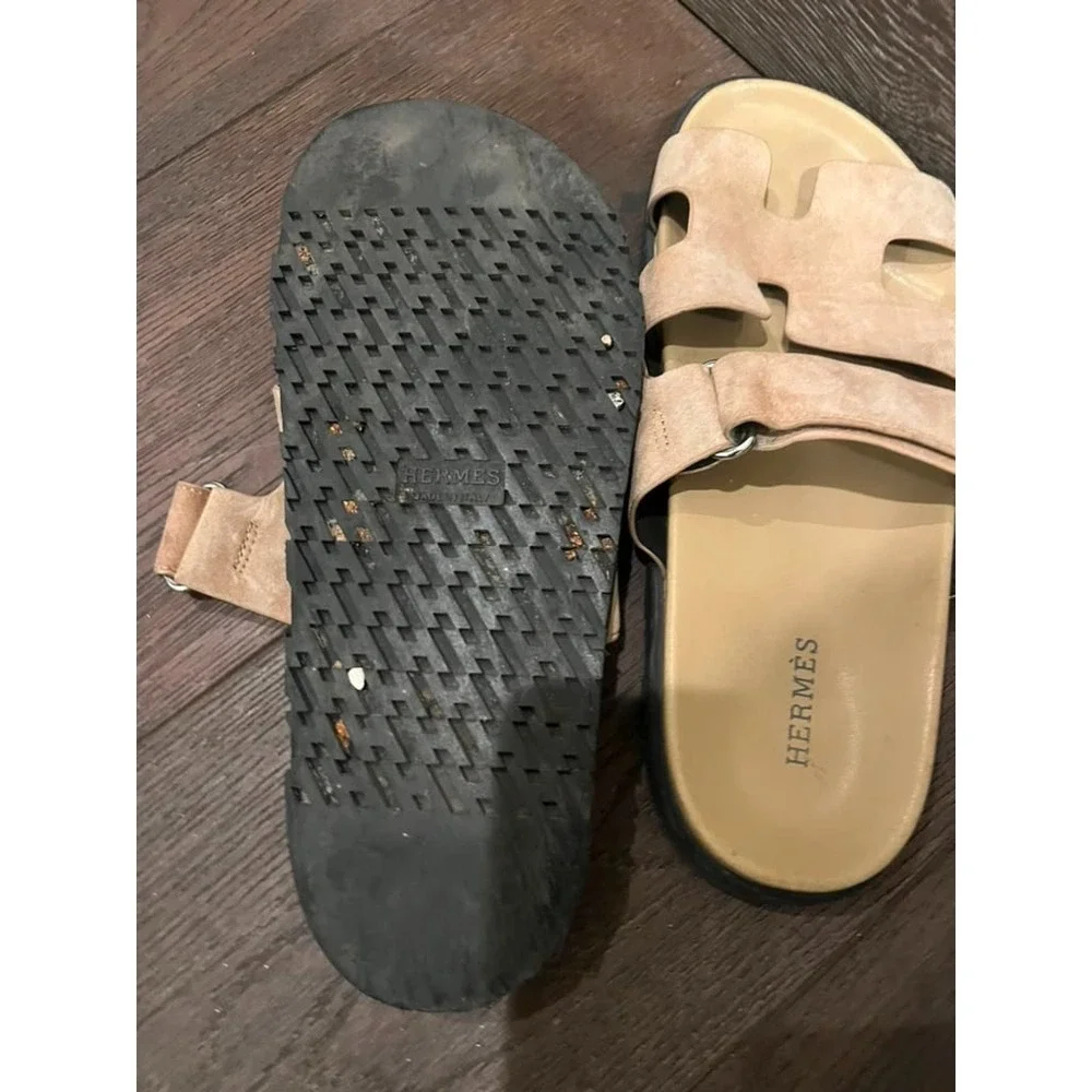 Hermès Chypre Suede Sandals Beige EU 41 Men's Adjustable Strap Made in Italy